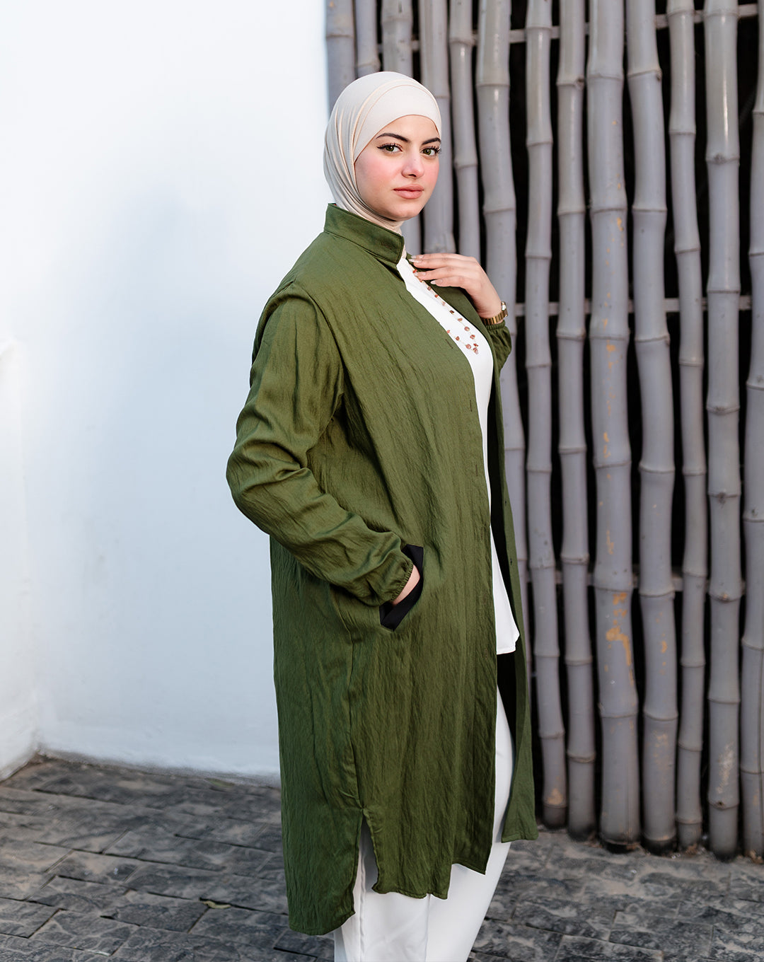 تونيك كتان سادة – لون زيتي