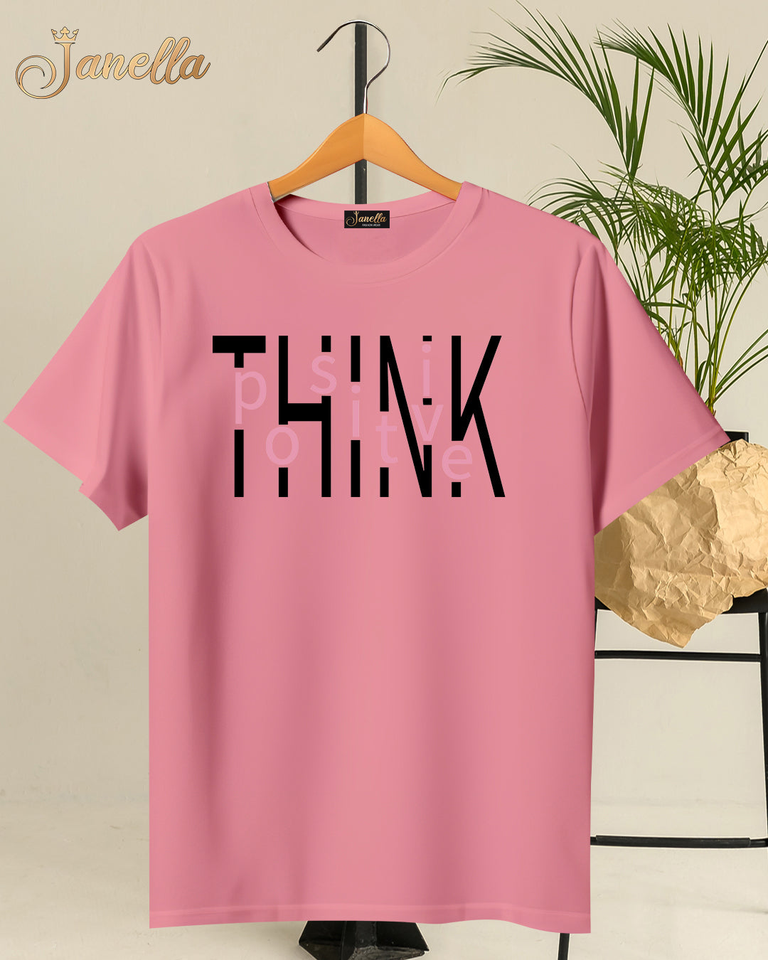Think Positive - تيشيرت قطن اللوان متعددة