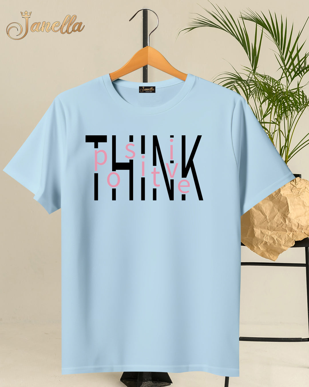 Think Positive - تيشيرت قطن اللوان متعددة