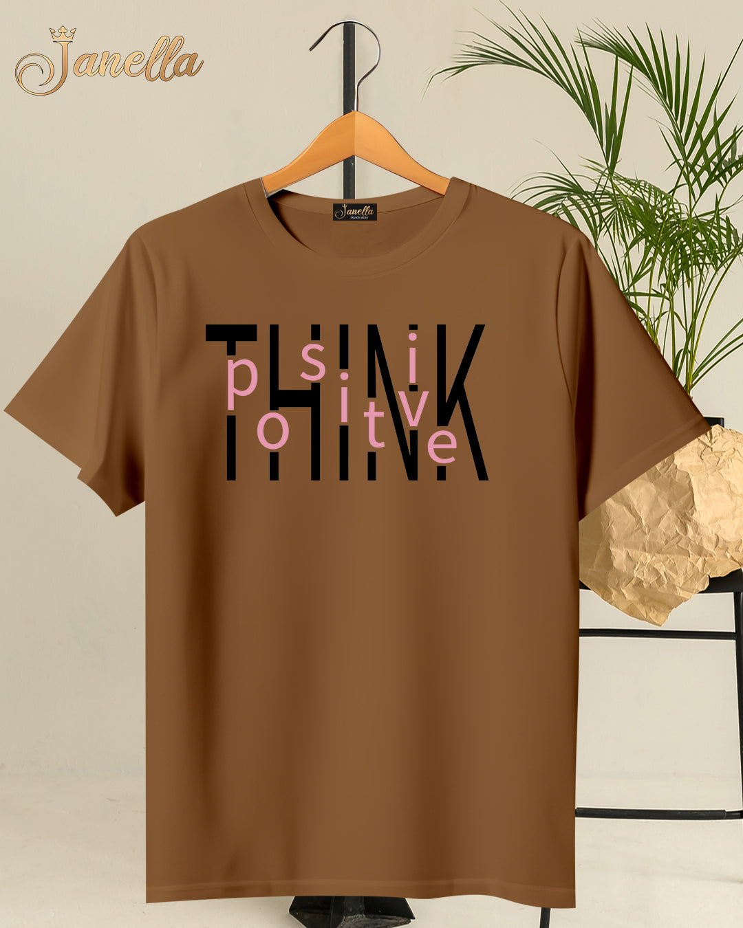 Think Positive - تيشيرت قطن اللوان متعددة