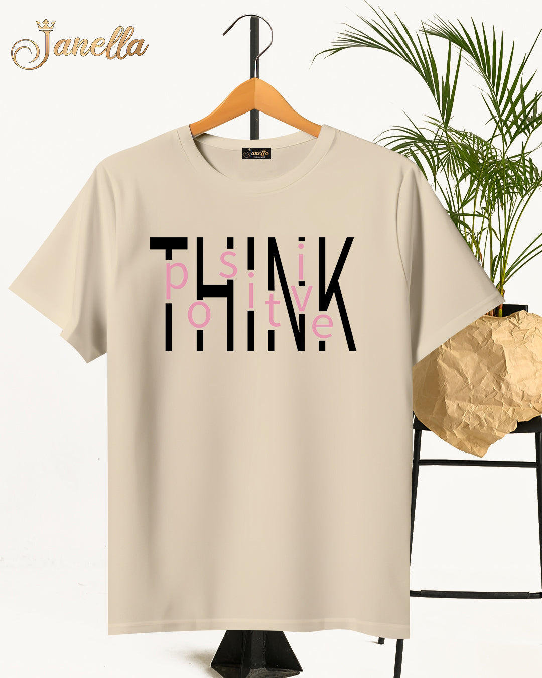 Think Positive - تيشيرت قطن اللوان متعددة