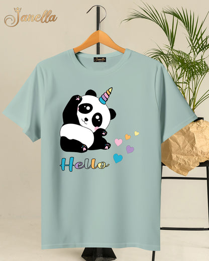 Hello Panda - تيشيرت قطن اللوان متعددة
