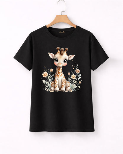 Cute Giraffe - تيشيرت قطن نص كم