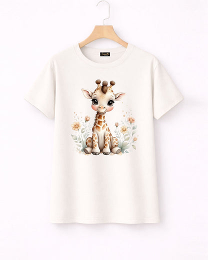 Cute Giraffe - تيشيرت قطن نص كم