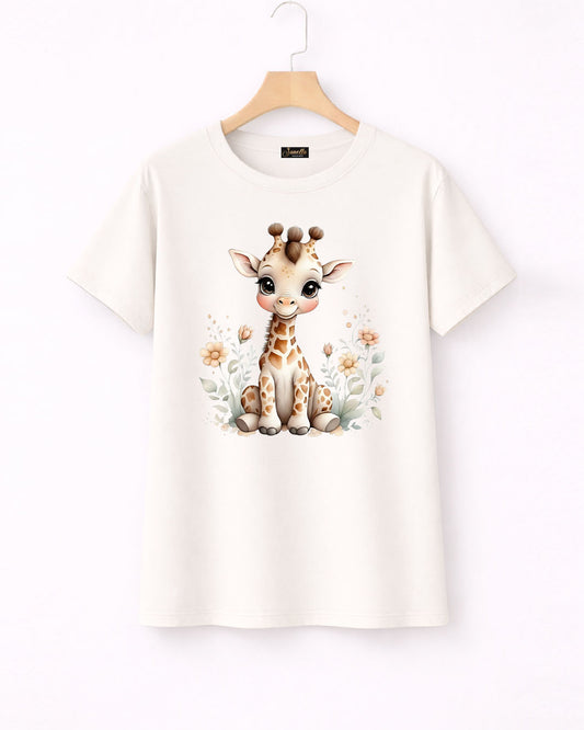 Cute Giraffe - تيشيرت قطن نص كم