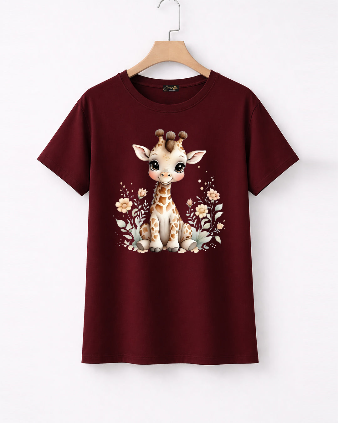 Cute Giraffe - تيشيرت قطن نص كم