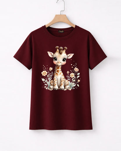 Cute Giraffe - تيشيرت قطن نص كم