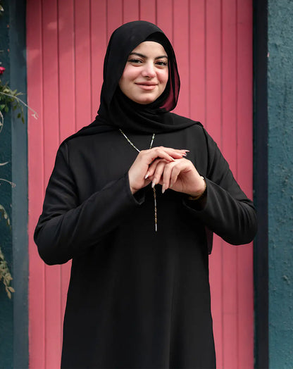 فستان طويل بيسيك بكم لون اسود