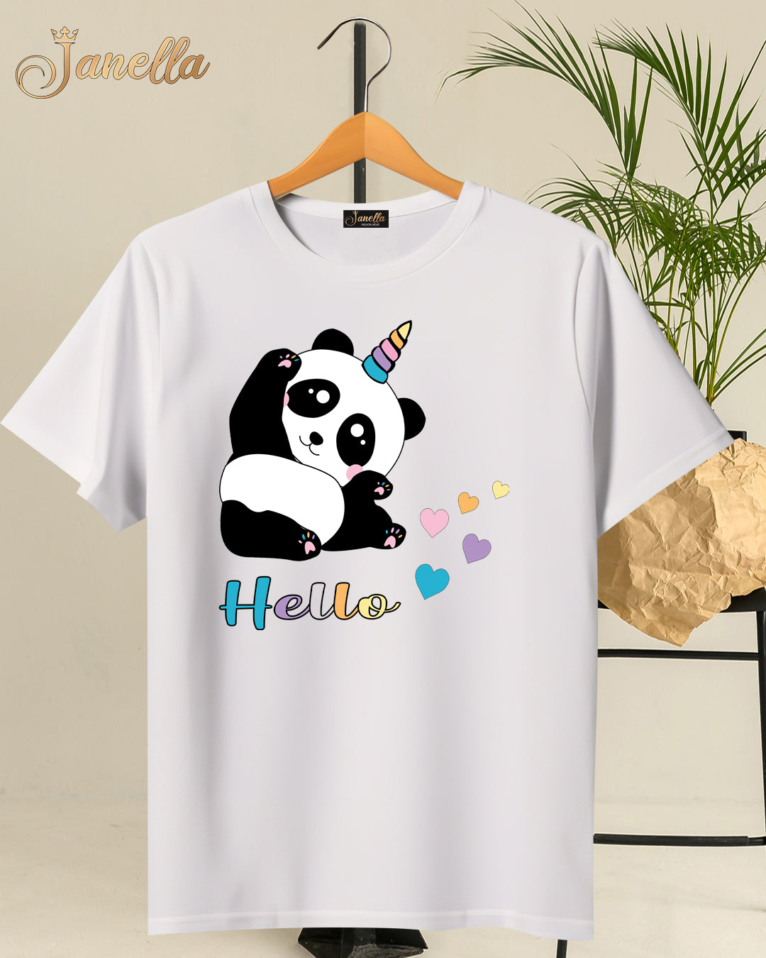 Hello Panda - تيشيرت قطن اللوان متعددة