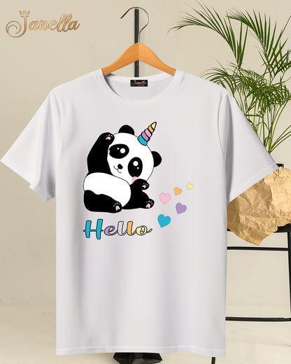 Hello Panda - تيشيرت قطن اللوان متعددة