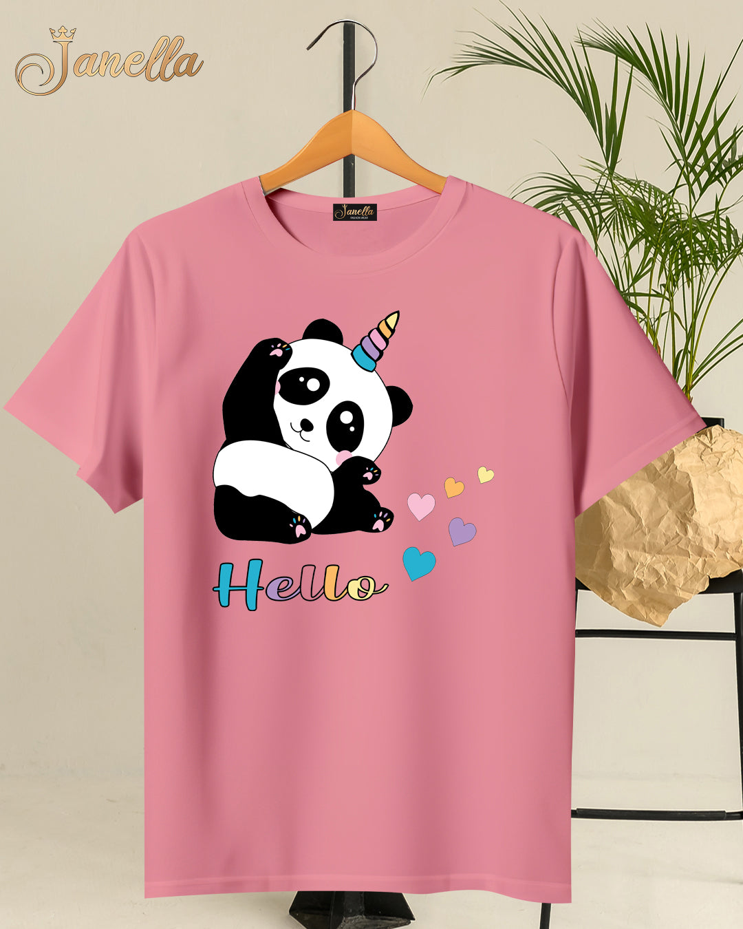 Hello Panda - تيشيرت قطن اللوان متعددة