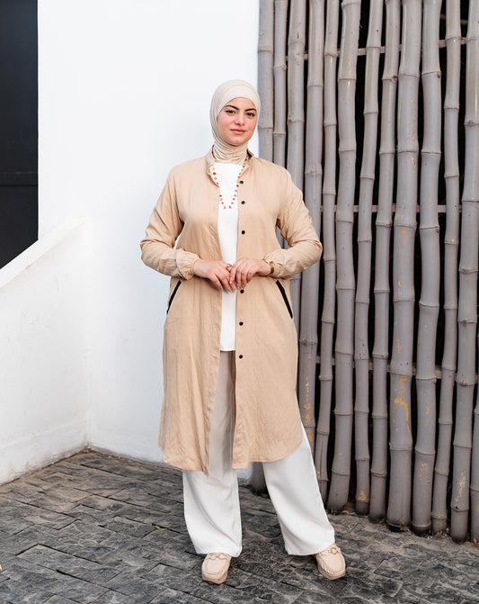 تونيك كتان سادة – لون بيبي بيج