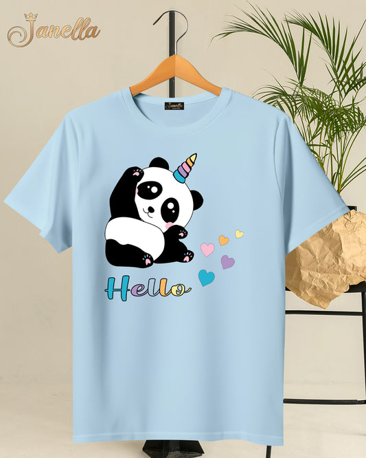 Hello Panda - تيشيرت قطن اللوان متعددة