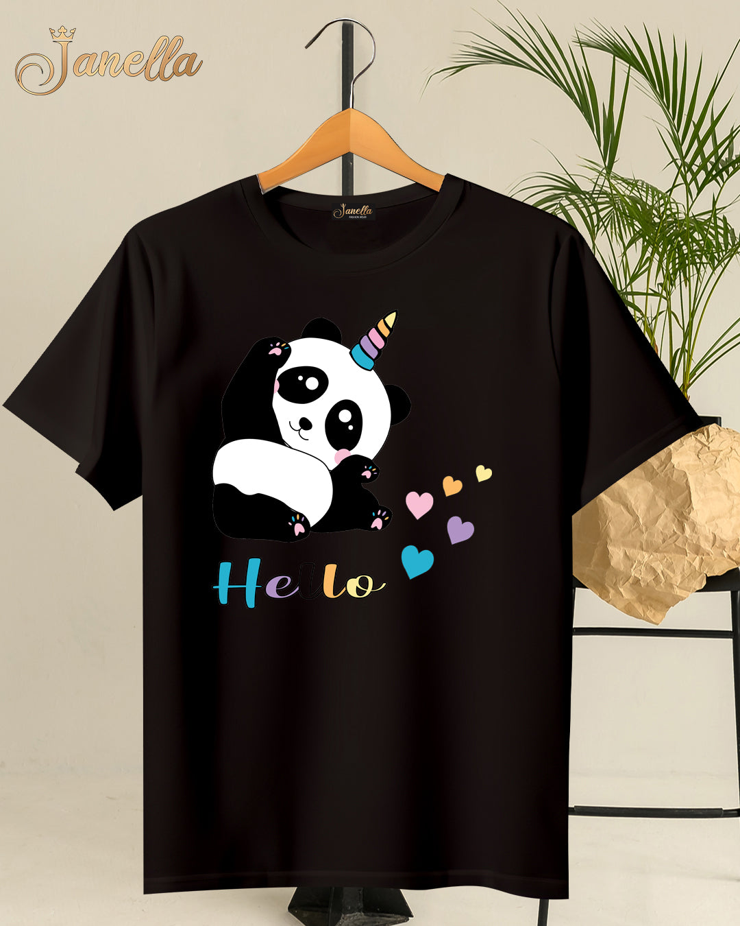 Hello Panda - تيشيرت قطن اللوان متعددة
