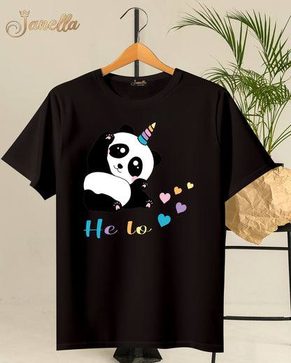 Hello Panda - تيشيرت قطن اللوان متعددة