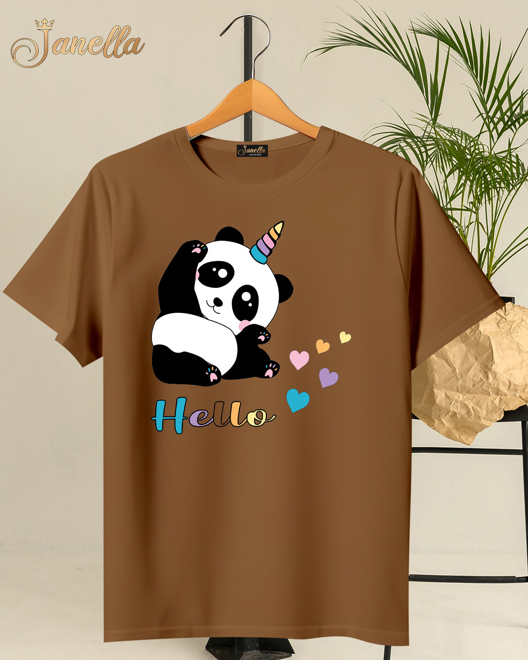Hello Panda - تيشيرت قطن اللوان متعددة