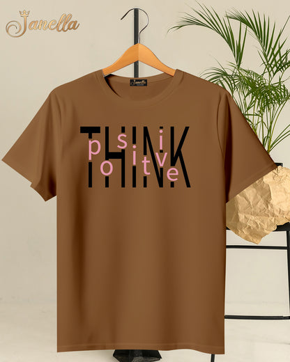 Think Positive - تيشيرت قطن اللوان متعددة