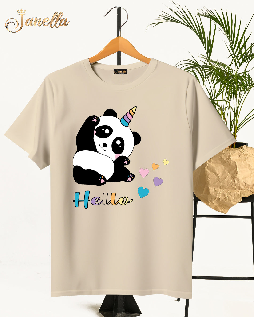 Hello Panda - تيشيرت قطن اللوان متعددة
