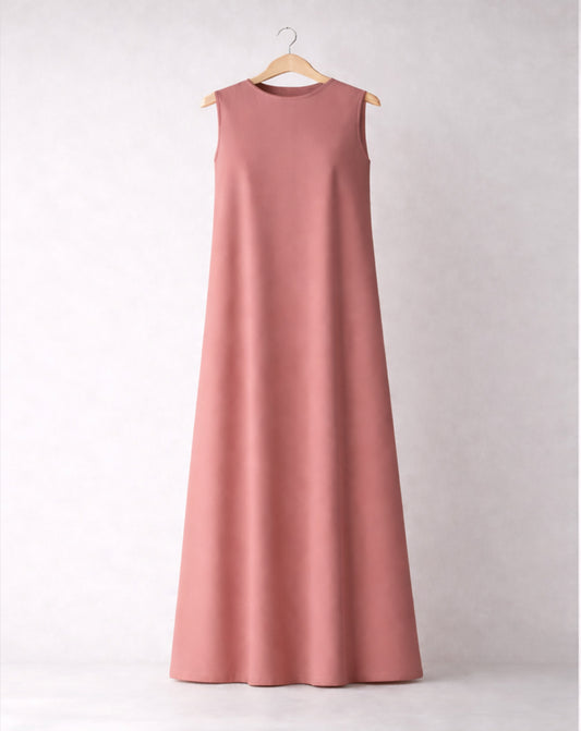 فستان طويل بيسيك بدون أكمام لون بينك